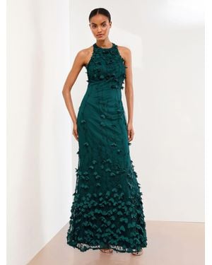 Lipsy Premium Floral 3D Textured Halter Maxi Dress - Green