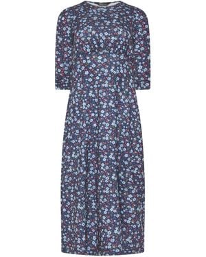 M Com Petite Floral Long Sleeve Empire Dress - Blue