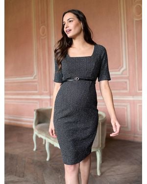 Seraphine A-Line Stretch Tweed Maternity Dress - Schwarz