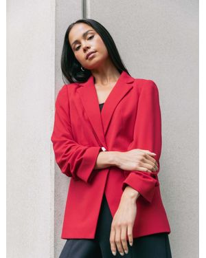 Roman Petite Ruched Buttoned Blazer - Red