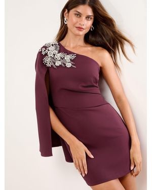 Lipsy Embellished Cape One Shoulder Mini Shift Dress - Purple