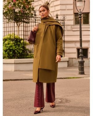 Love & Roses X Binky Neutral Longline Car Coat With Scarf - Brown