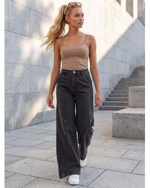 Roman Palazzo Denim Jeans - Gray