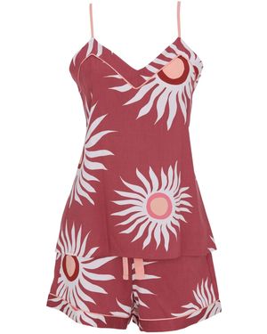 Fable & Eve Abstract Sun Print Strappy Cami Set - Red