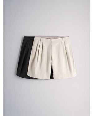 The Set 2 Pack Pleated Front High Waisted Chino Bermuda Shorts Stone - Natural
