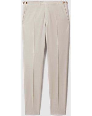 Reiss Stone Belmont Tailored Fit Textured Suit Pants With Wool - Natural