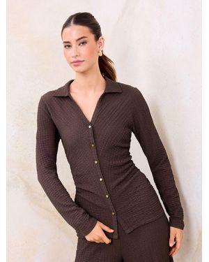 Lipsy Crinkle Shirt - Brown