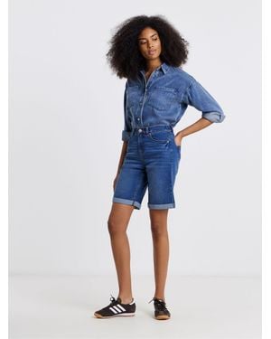 Simply Be Denim Knee Shorts - Blue