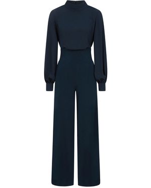 Hot Squash Wide Leg Jumpsuit With Blouson Sleeve - Blue