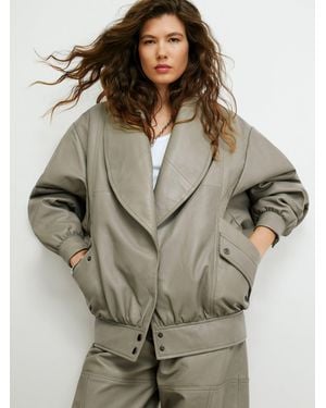 River Island Leather Bomber Jacket - Gray