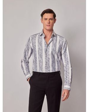 Hawes & Curtis 100% Cotton Stripe Jacquard Slim Shirt - Gray
