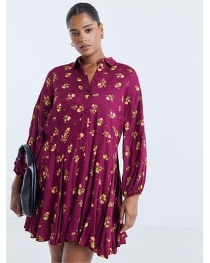 Simply Be Spun Viscose Godet Shirt Dress - Red