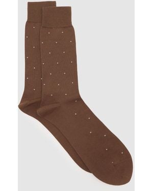 Reiss Mario Mercerised Cotton-Blend Polka-Dot Socks, S & M - Brown