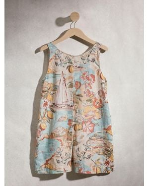 Next Coastal Scenic Print N. Premium 100% Linen Romper Playsuit - Natural