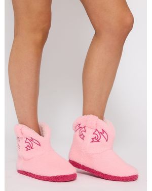 Loungeable Borg Cowboy Bootie Slippers - Pink