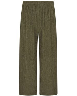 M Com Textured Wide Leg Pants - Green