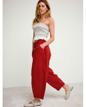 Next Rust Barrel Leg Linen Cotton Blend Pants - Red