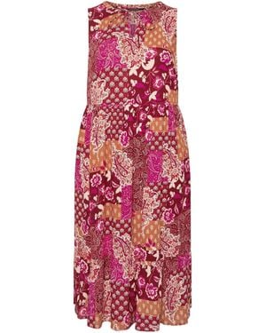 Evans Scarf Print Boho Dress - Red