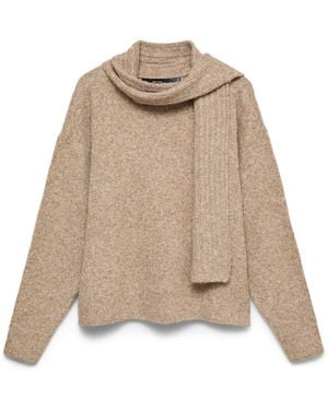 Vero Moda Long Sleeve Scarf Detail Sweater - Natural
