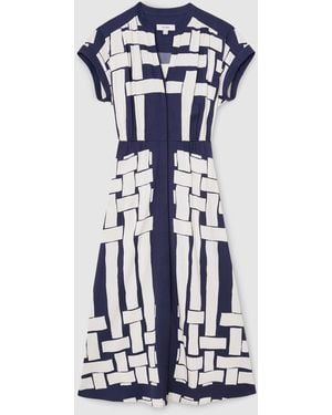 Reiss Samira Scarf-Print Belted Midi Dress - Blue