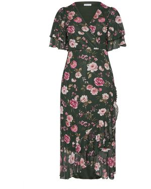 Yours Curve London Wrap Ruffle Mesh Dress - Green