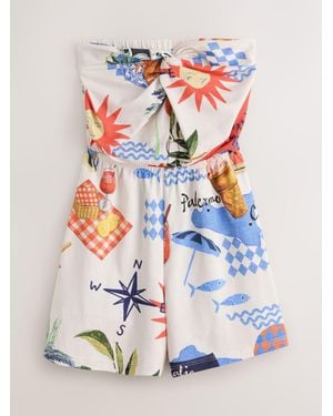 Next Map Print Twist Front Bandeau Playsuit - Gray