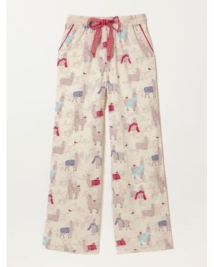 FatFace Fatface Lola Ivory Llama Christmas Wide Leg Christmas Pajama Bottoms - White