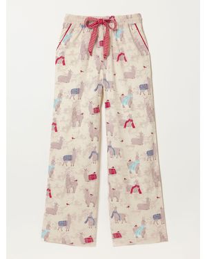 FatFace Fatface Lola Ivory Llama Christmas Wide Leg Christmas Pajama Bottoms - White
