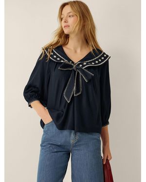 Monsoon Lila Embroidered Sailor Collar Top - Blue