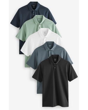 Next Slim Fit Short Sleeve Jersey Polo Shirts 5 Pack - Gray