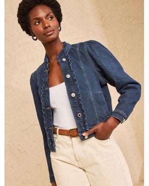 Love & Roses Mid Scallop Detail Fitted Denim Jacket - Blue