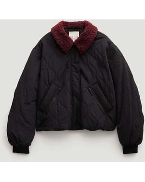 Hush Teddy Collar Quilted Bomber Jacket - Black
