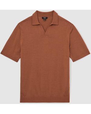 Reiss Duchie Merino Wool Open-Collar Polo Shirtlarge - Braun