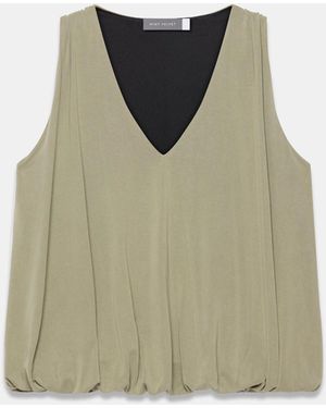 Mint Velvet V-Neck Bubble Hem Top - Green