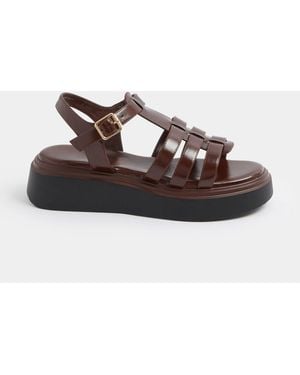 Yours Curve Wide Fit Platform Gladiator Sandals - Brown