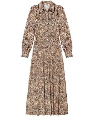Ro & Zo Petite Leopard Print Seam Detail Shirt Dress - Natural