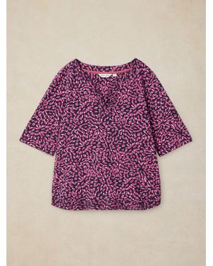 White Stuff Weaver Notch Neck T-Shirt - Purple