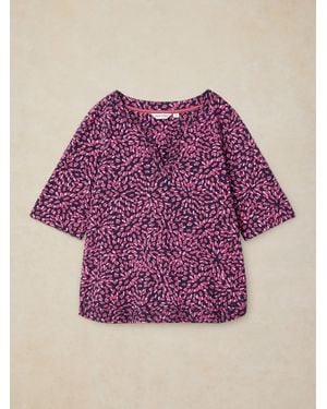 White Stuff Weaver Notch Neck T-Shirt - Purple
