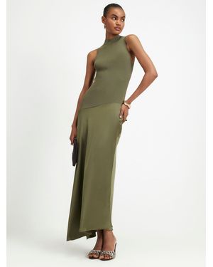 River Island Hybrid Satin Knit Dress With Asymmetrical Hem - Green