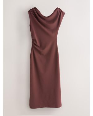 Next Draped Off The Shoulder Ruched Midi Occasion Dress - Purple