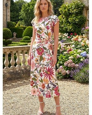 Roman Floral Print Wrap Twist Midi Dress - Green