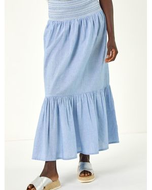 Roman Shirred Tiered A-Line Skirt - Blue