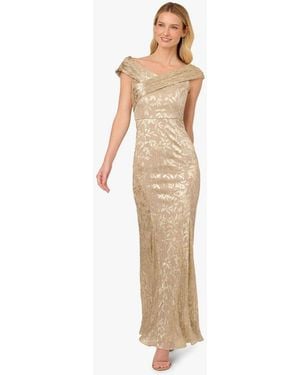 Adrianna Papell Foil Leaf Mermaid Gown - White