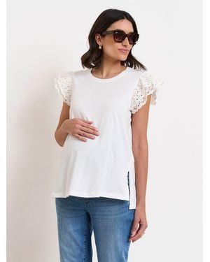 Seraphine Maternity Cotton Jersey Top With Broderie Trim - White