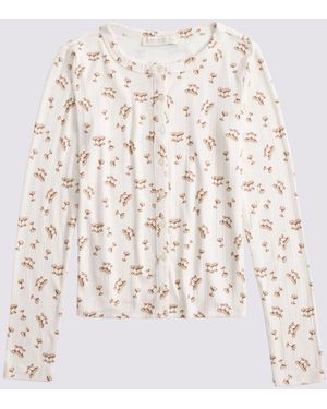 Abercrombie & Fitch Pointelle Long Sleeve Pyjama Top - White