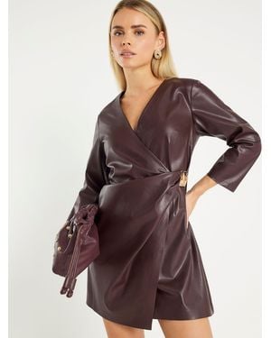River Island Petite Faux Leather Wrap Dress - Purple