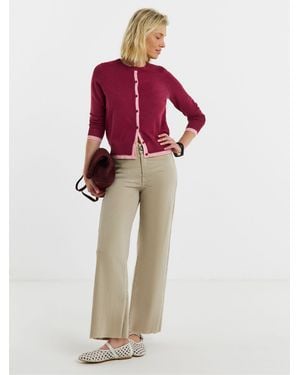 JD Williams Contrast Detail Crew Neck Cardigan - Red