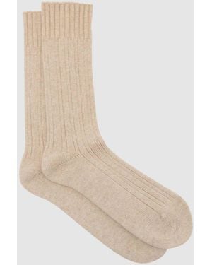 Reiss Wool-Blend Ribbed Socks With Cashmere, S & M - White