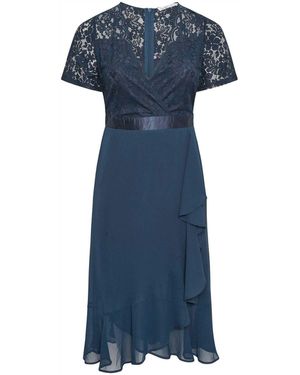 Yours Curve Lace Wrap Ruffle Midi Dresseu 46 (Uk 18) - Blau
