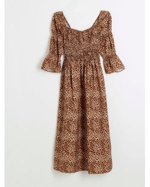 River Island Shirred Midi Dress - Brown
